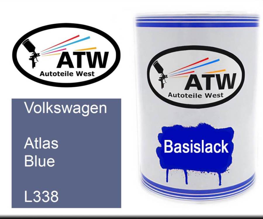 Volkswagen, Atlas Blue, L338: 500ml Lackdose, von ATW Autoteile West.